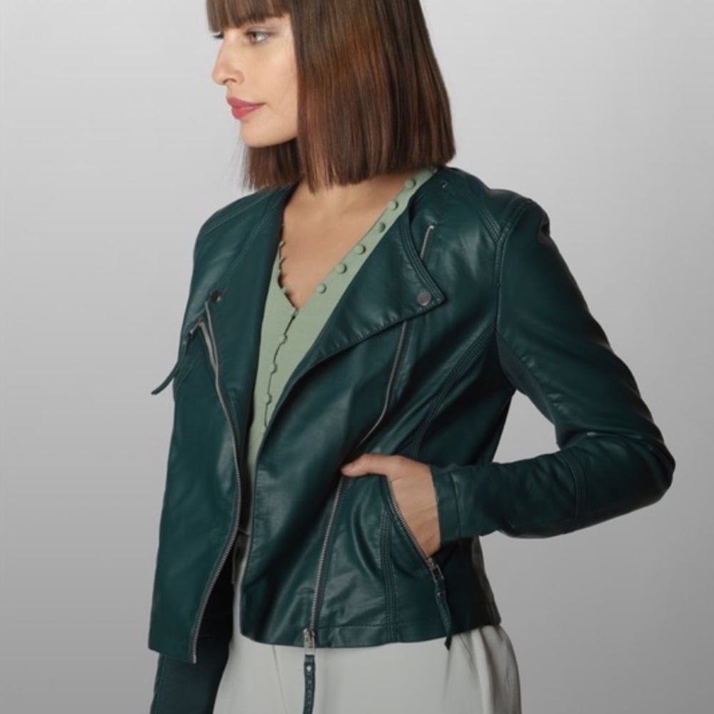 NWT Vero Moda Vmria Fav Short Faux Leather Jacket Ponderosa Pine Medium
